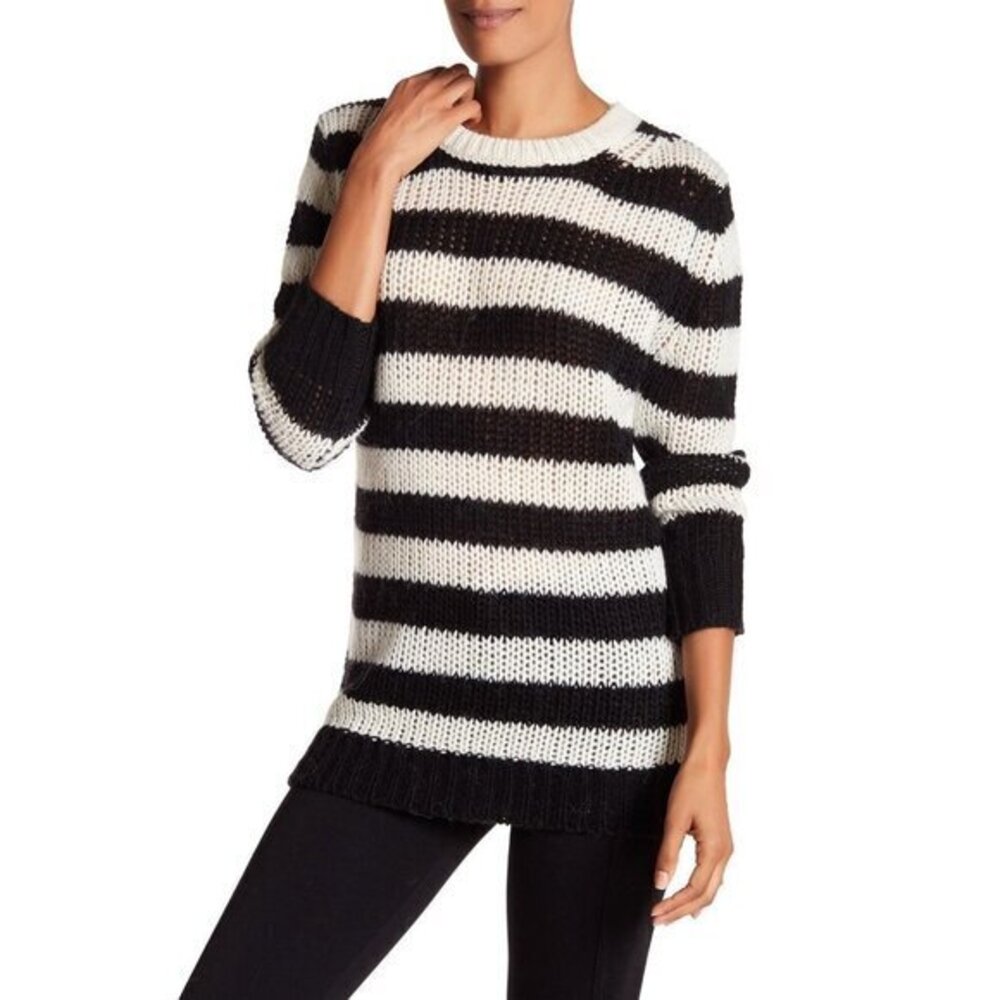 Trina Turk Penelope Striped Black White Wool Blend Sweater Sz S New $228